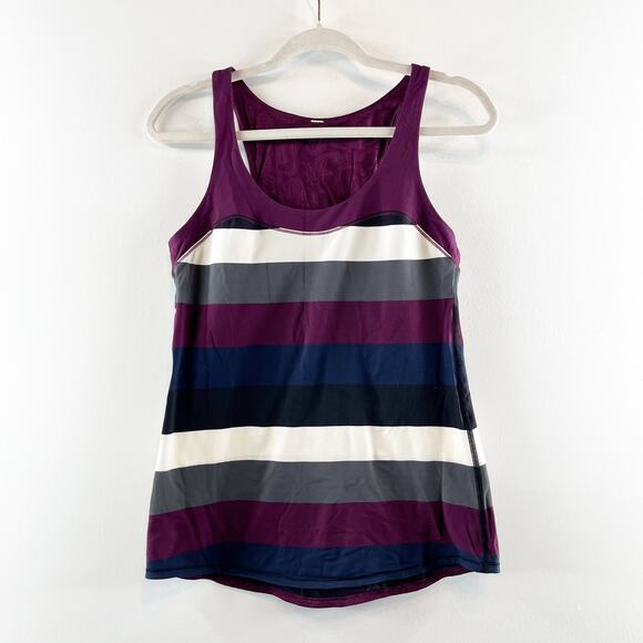 Lululemon Run First Base Striped Racerback Cotton Tank Top Black Purple Small - Picture 2 of 10